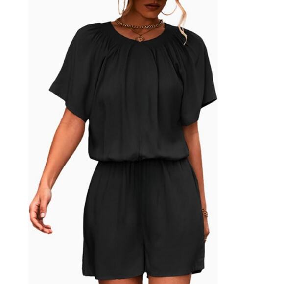 White House Black Market Sheer Lined Black Romper EUC Size 4